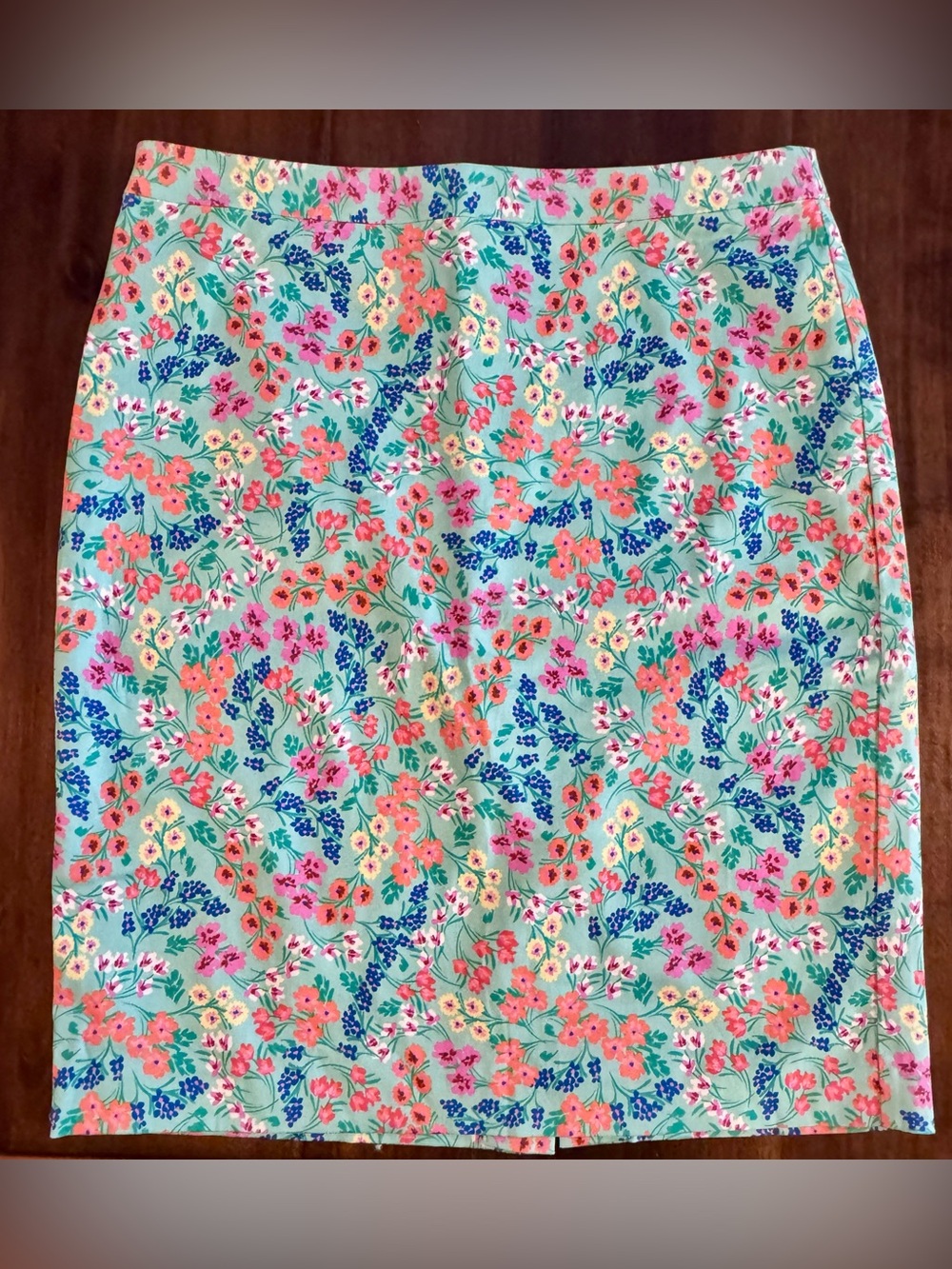 J. Crew Factory Floral Pencil Skirt in Mint with Coral, Blue & Pink Flowers